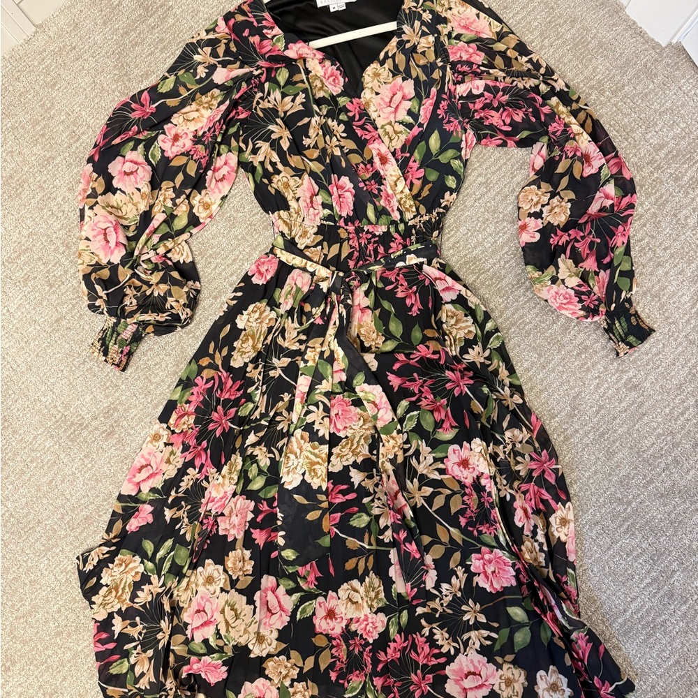 Floral Black and Pink Women's Dress